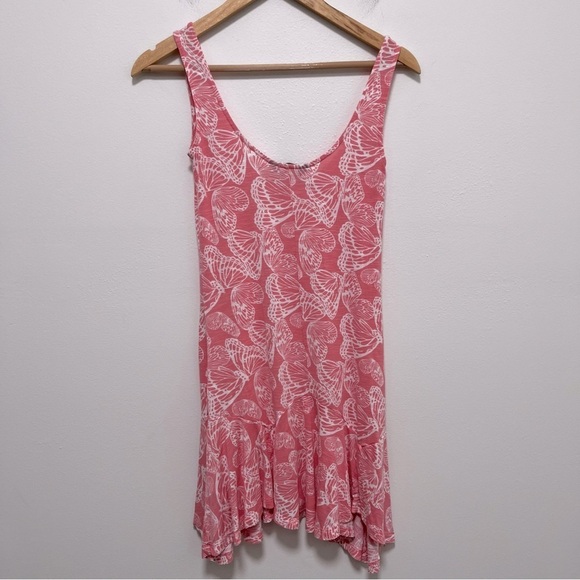 DOROTHY PERKINS Pink Coral Butterfly Print Tiered Mini Dress Size Small - Picture 3 of 7